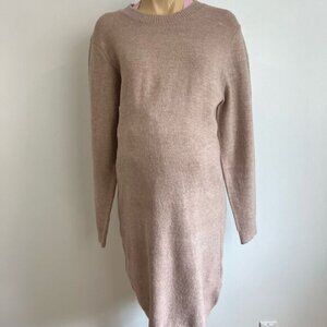 Rose Maternite Women’s Large Tan Long Sleeve Knit Sweater Dress Pregnancy